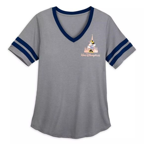 Walt Disney World Gray 50th Minnie Mouse Short Sleeve V Neck Shirt Size XL EUC!! - Picture 1 of 5